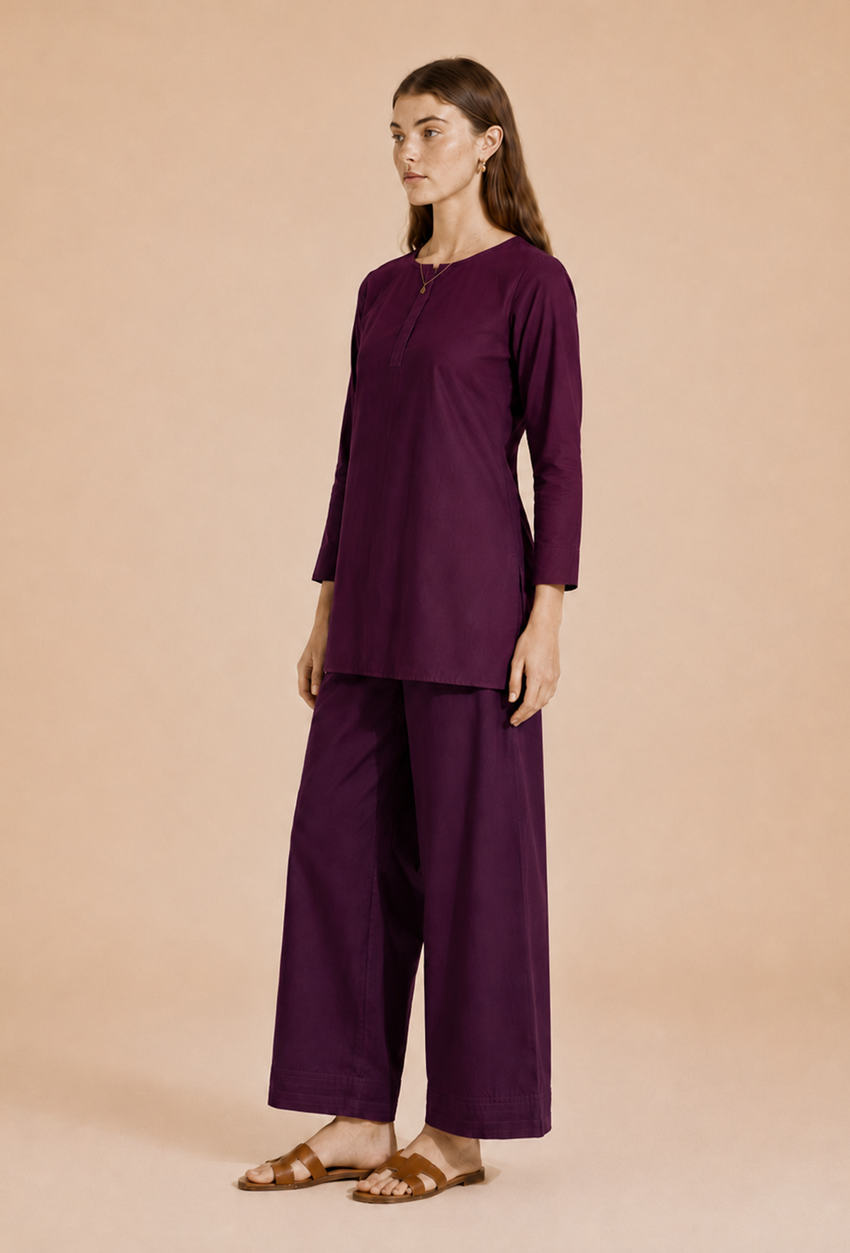 Set of 2: Deep Plum Cotton Kurta & Palazzo クルタ S・パンツ XXXL