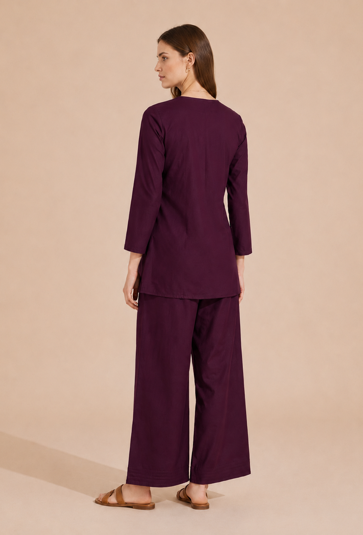 Set of 2: Deep Plum Cotton Kurta & Palazzo クルタ M・パンツ M