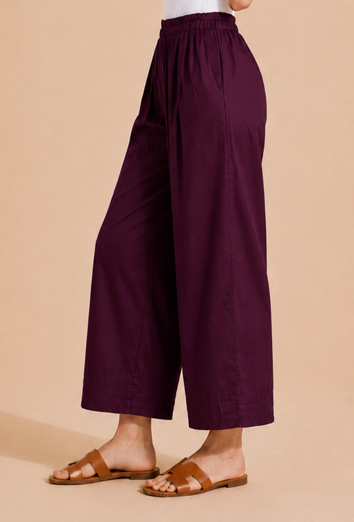 Deep Plum Wide-Leg Cotton Pants サイズ XS