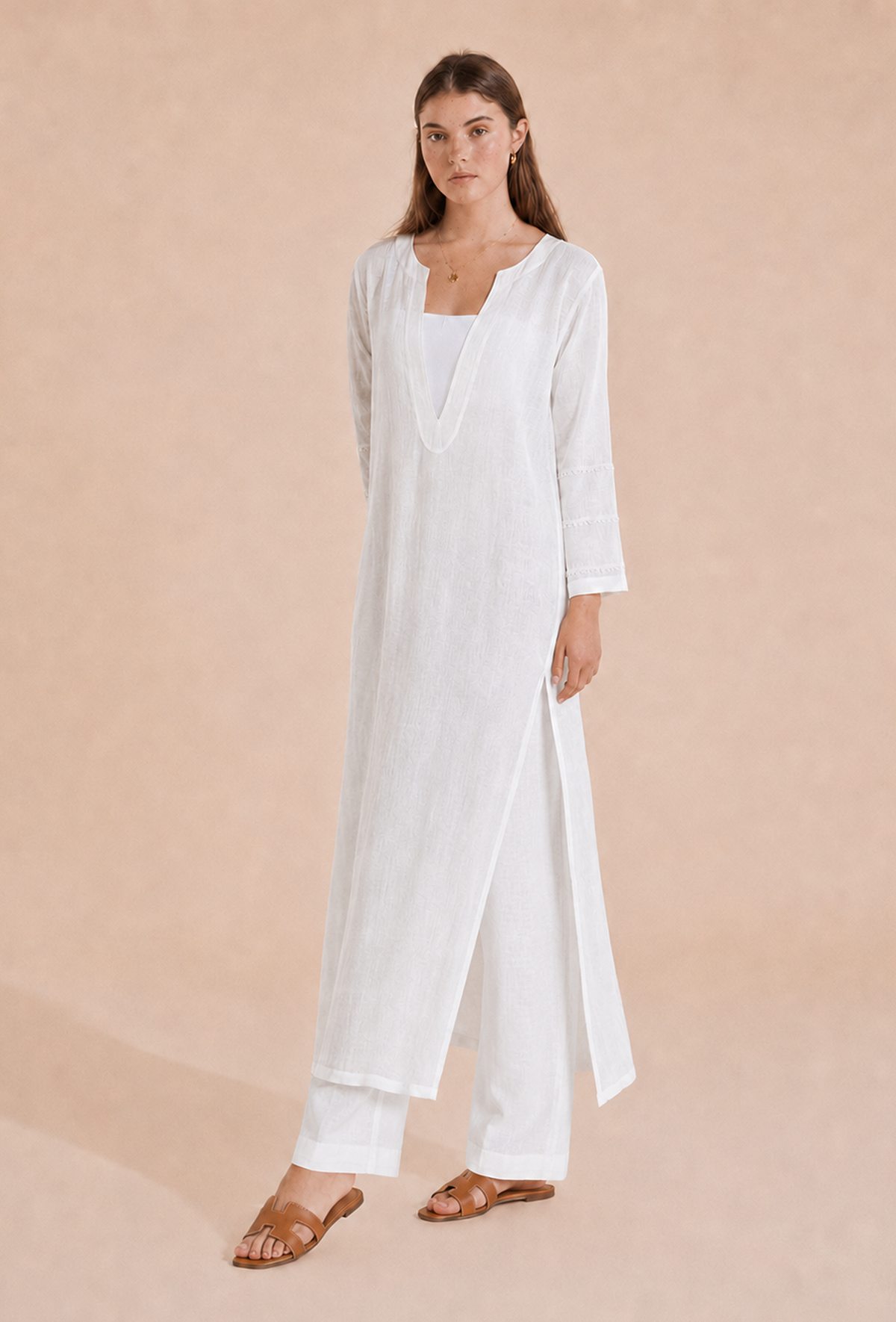 Set of 2: Ivory Essence Straight Kurta & Palazzo クルタ S・パラッツォ XXL