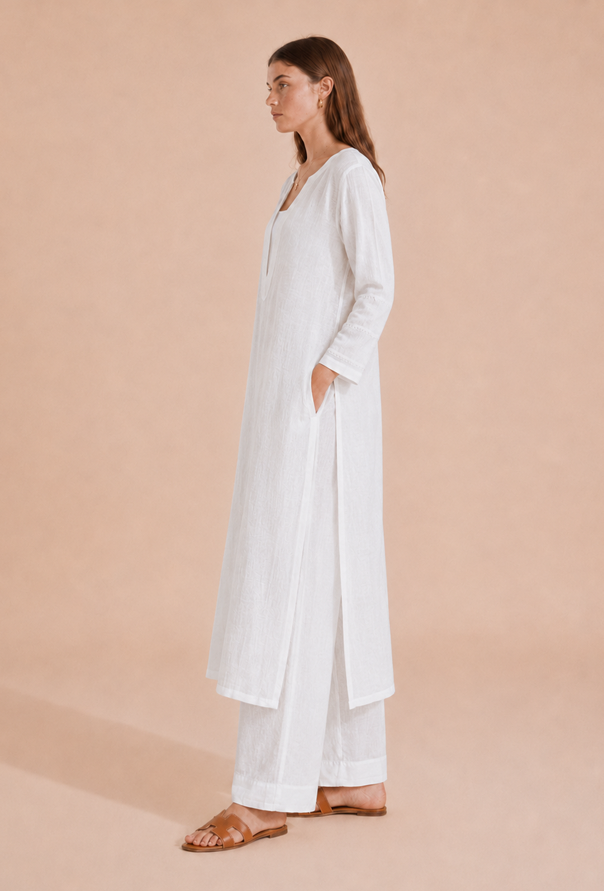 Set of 2: Ivory Essence Straight Kurta & Palazzo クルタ XS・パラッツォ XXXL