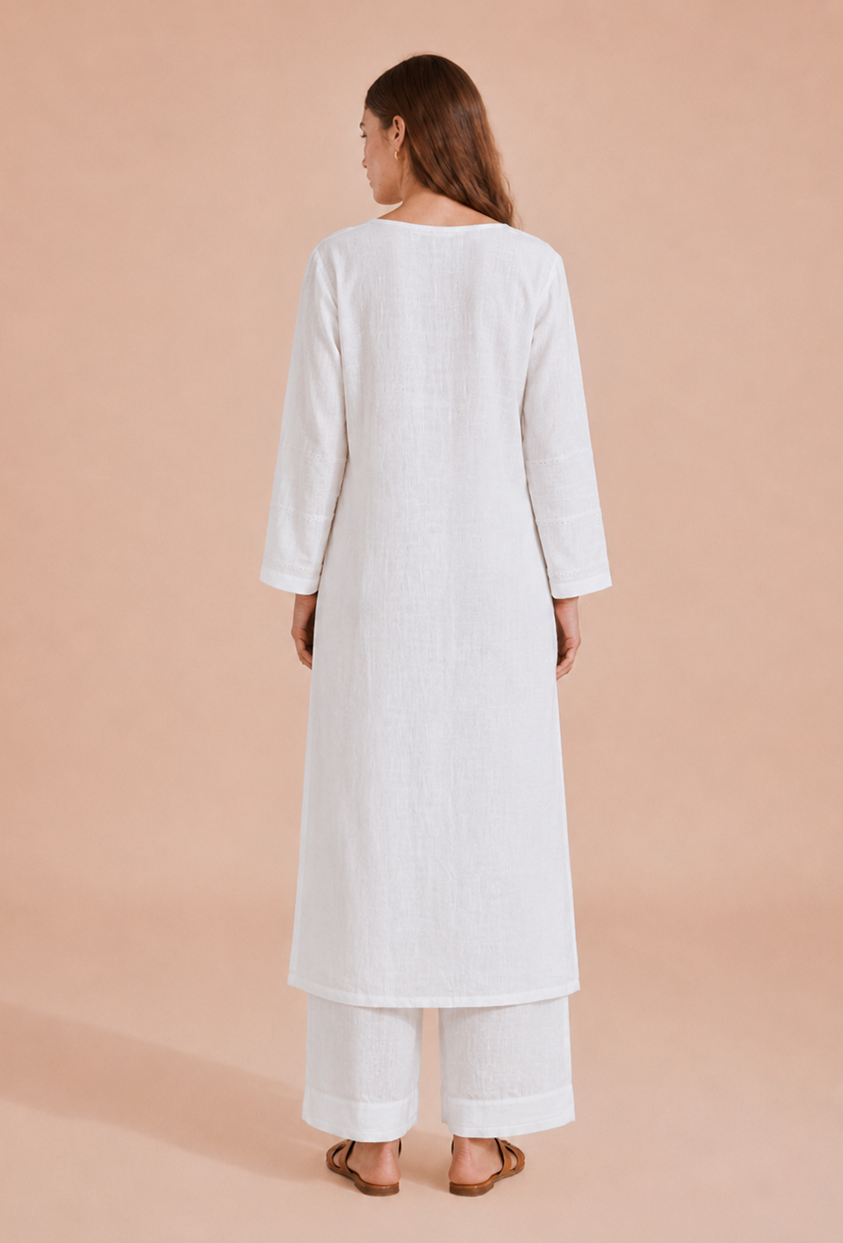 Set of 2: Ivory Essence Straight Kurta & Palazzo クルタ L・パラッツォ XS