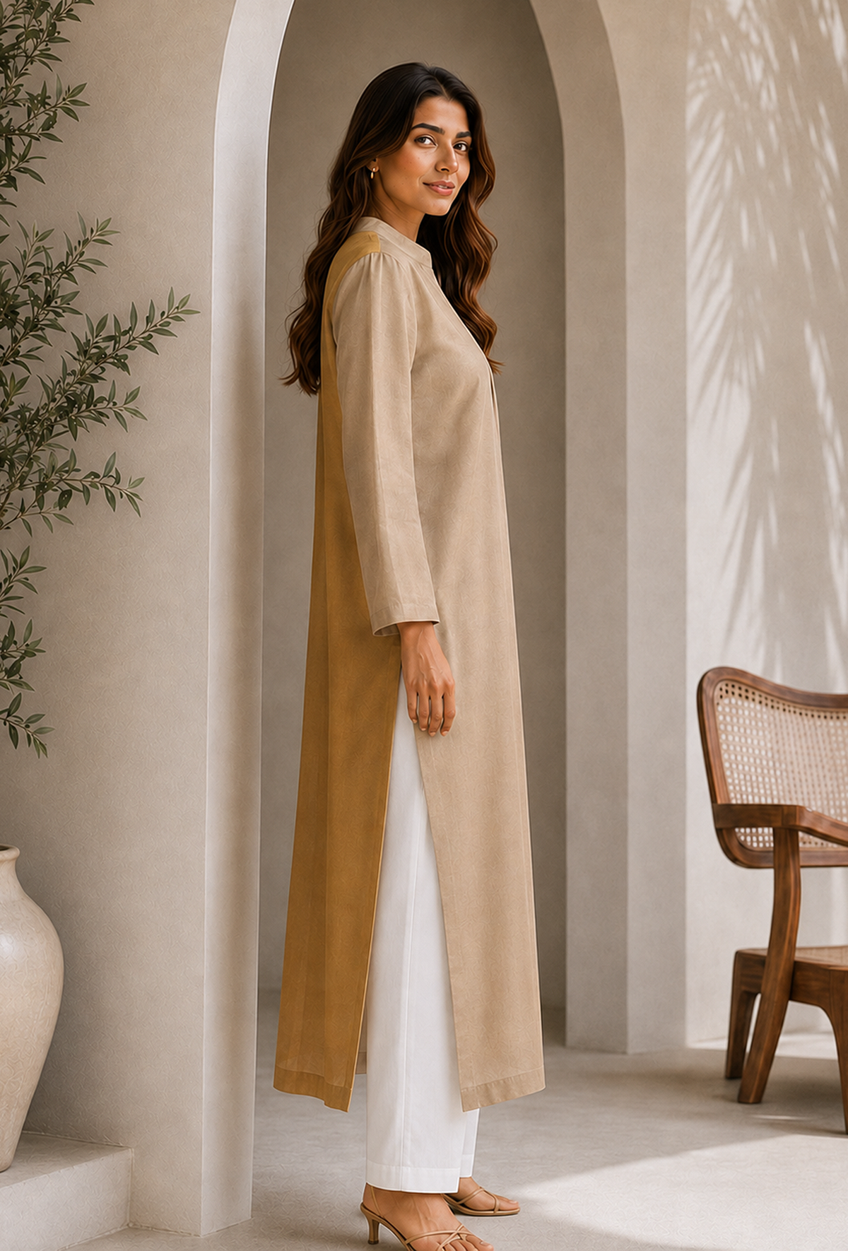 Set of 2: Dual Tone Tissue Silk Kurta & Chanderi Pant クルタ L・パンツ M