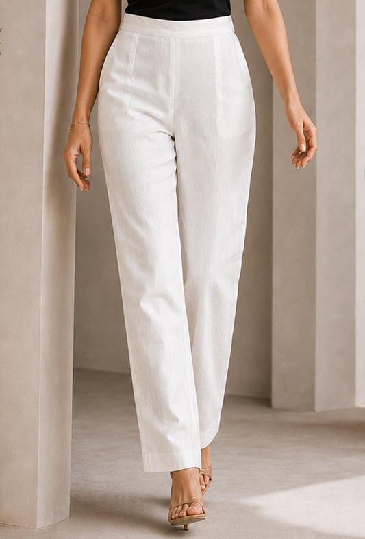 Soft White Chanderi Silk Straight-Fit Pants サイズ M