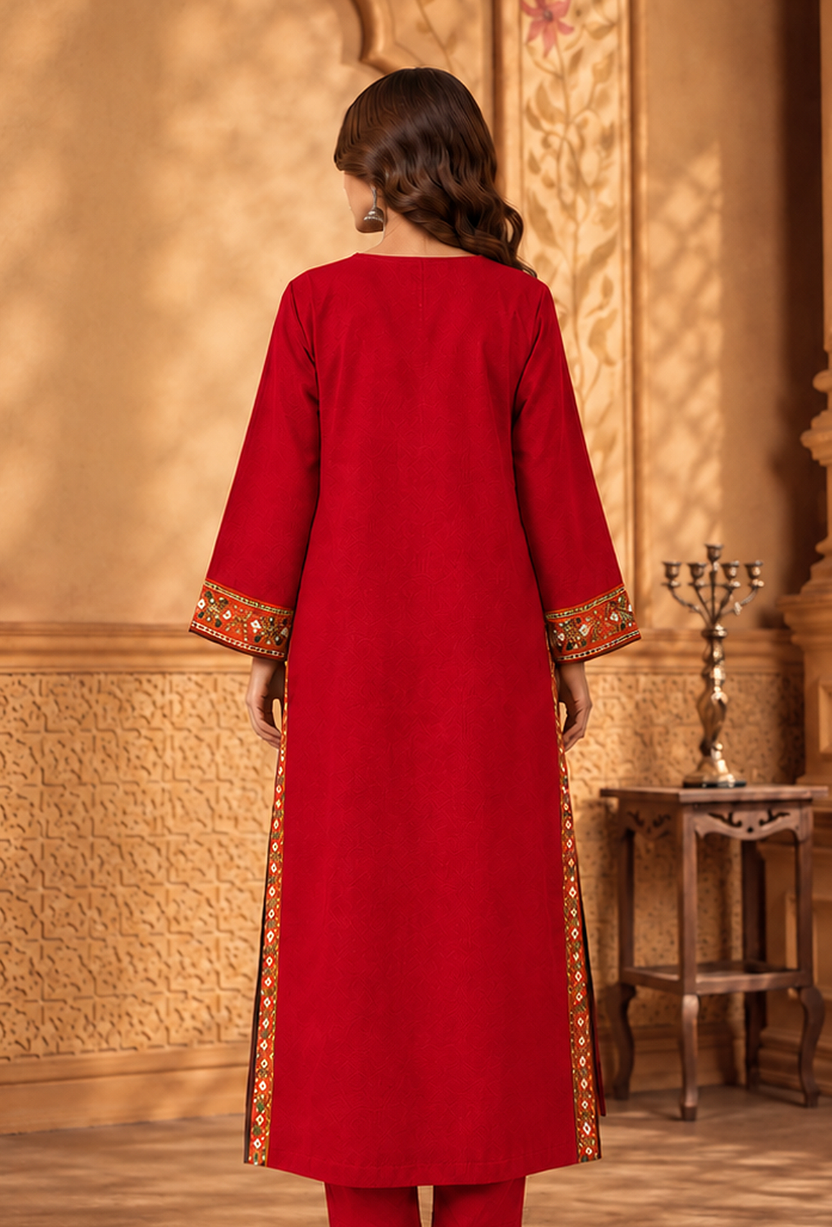 Ruby Red Cashmilon Phiran with Kutch Embroidered Lace サイズ フリーサイズ