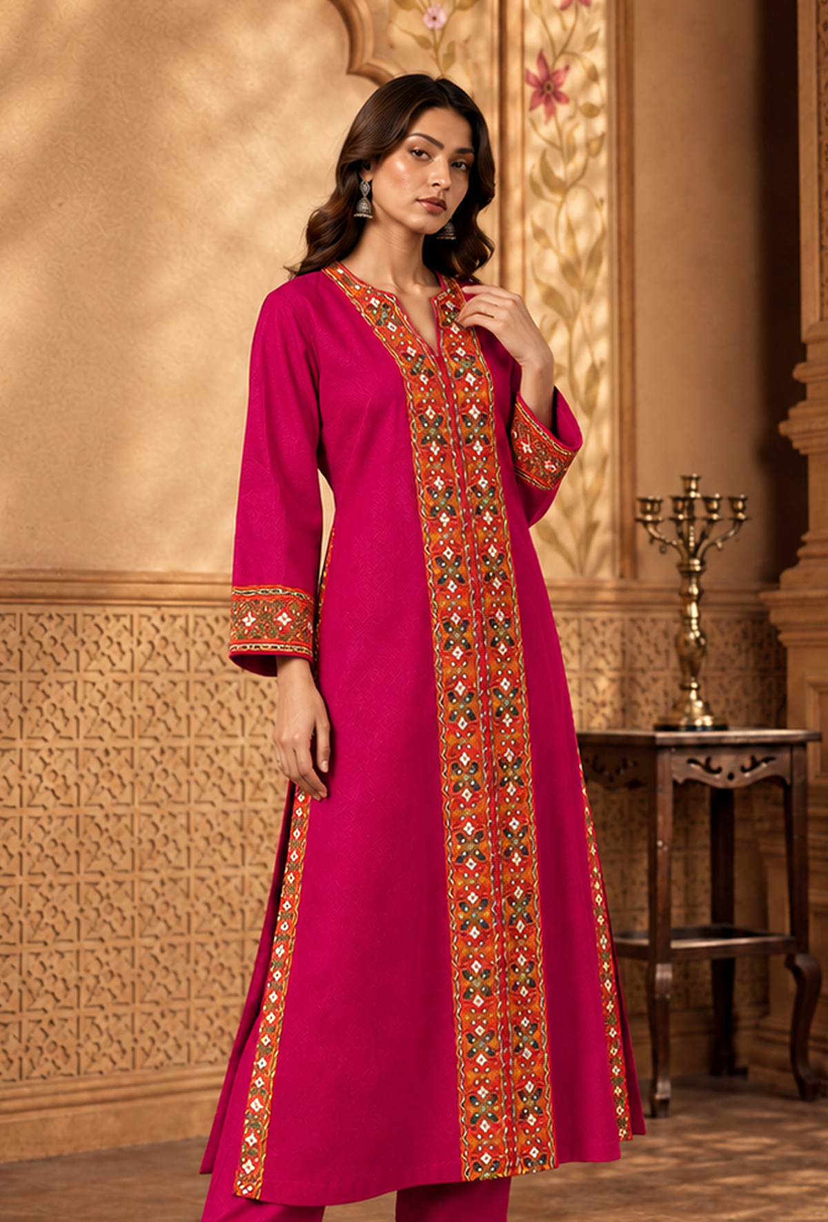 Rani Pink Cashmilon Phiran with Kutch Embroidered Lace サイズ フリーサイズ