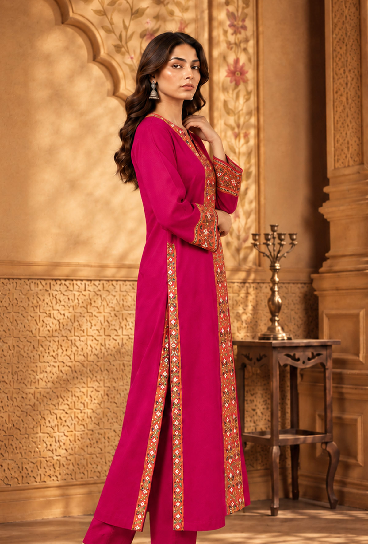 Rani Pink Cashmilon Phiran with Kutch Embroidered Lace サイズ フリーサイズ