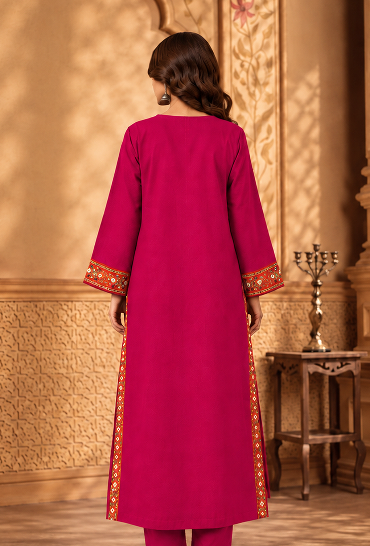 Rani Pink Cashmilon Phiran with Kutch Embroidered Lace サイズ フリーサイズ