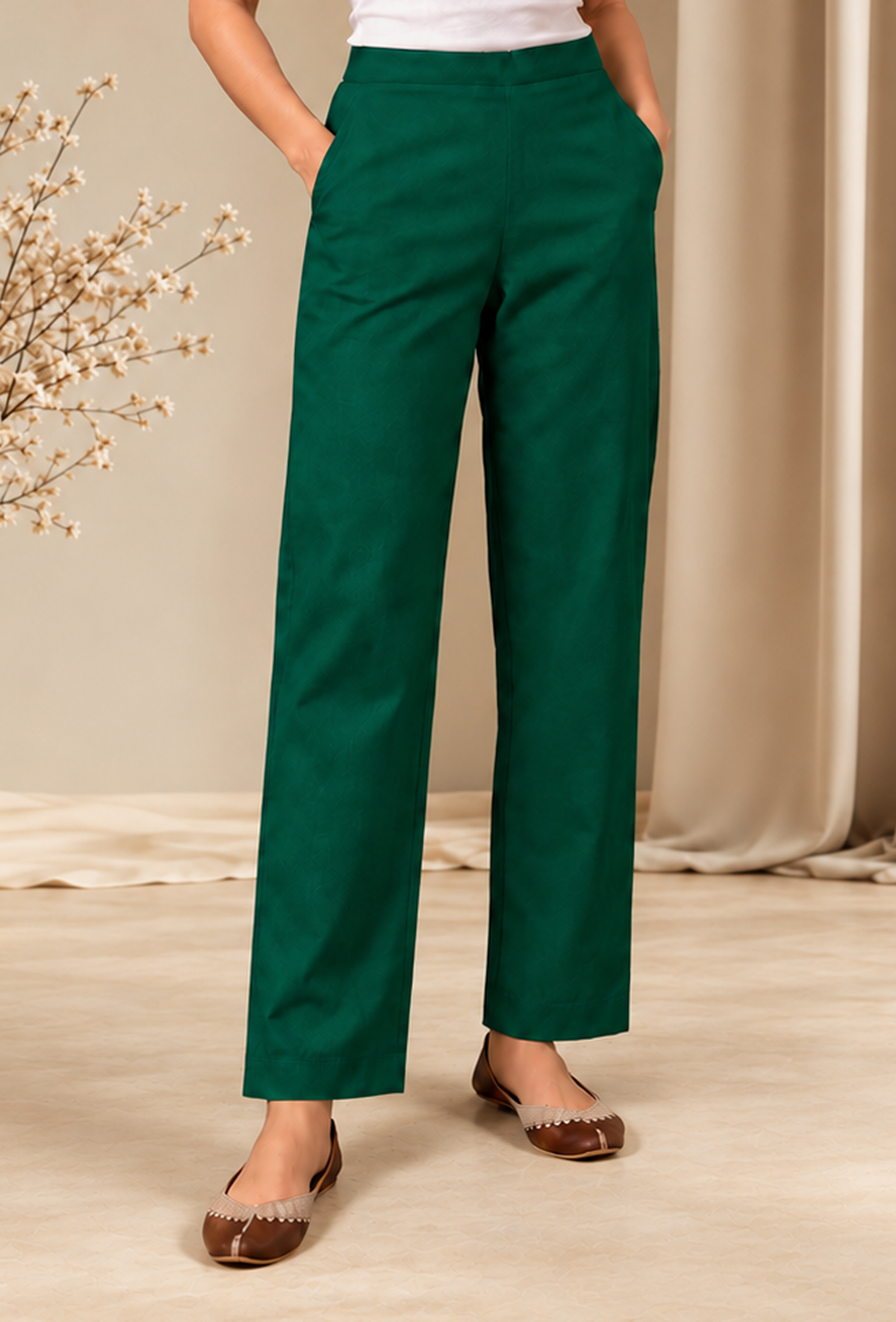 Set of 2: Deep Teal Green Cashmilon Phiran & Pant Set with Kutch Embroidered Lace パンツ XXXL
