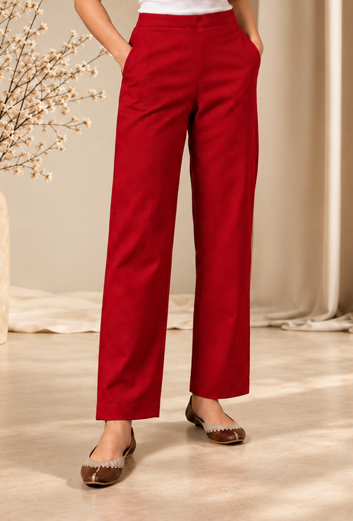 Ruby Red Cashmilon Straight-Fit Pants サイズ XXXL