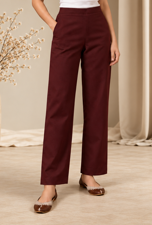 Burgundy Cashmilon Straight-Fit Pants サイズ M