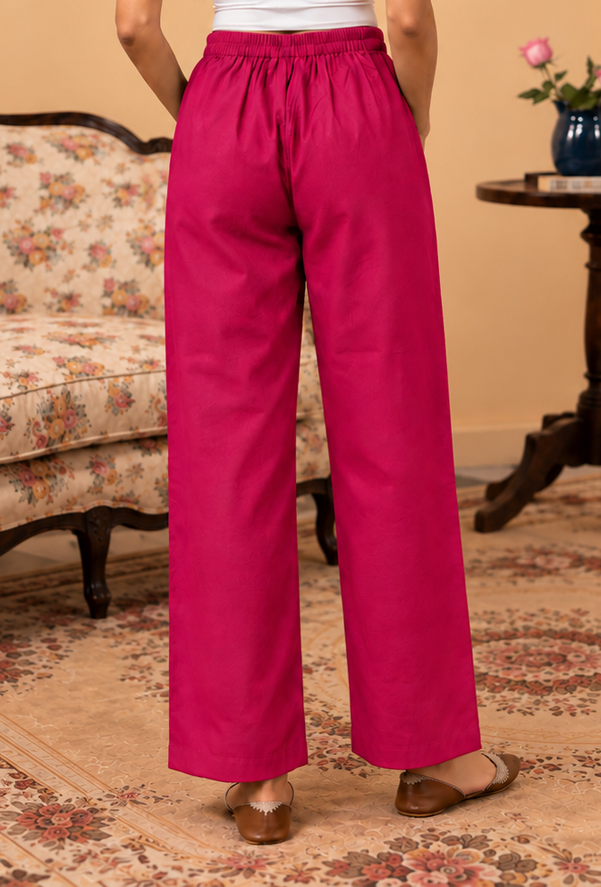 Set of 2: Rani Pink Cashmilon Phiran & Pant Set with Kutch Embroidered Lace パンツ XXL