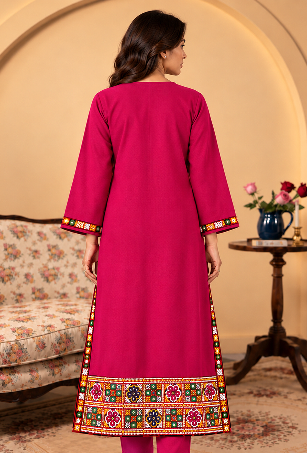 Rani Pink Cashmilon Phiran with Kutch Embroidered Lace サイズ フリーサイズ