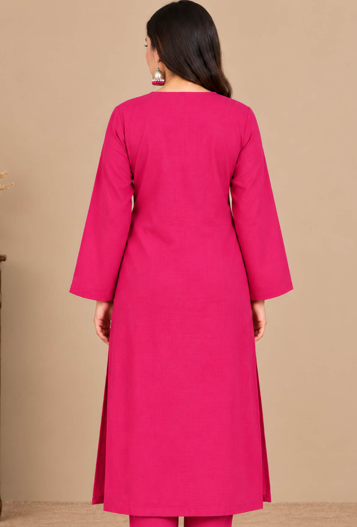 Rani Pink Cashmilon Gamthi Embroidered Phiran サイズ フリーサイズ