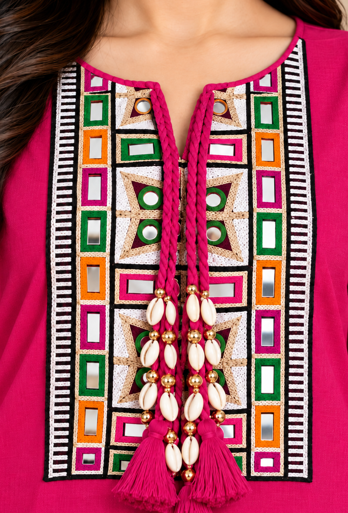 Rani Pink Cashmilon Gamthi Embroidered Phiran サイズ フリーサイズ