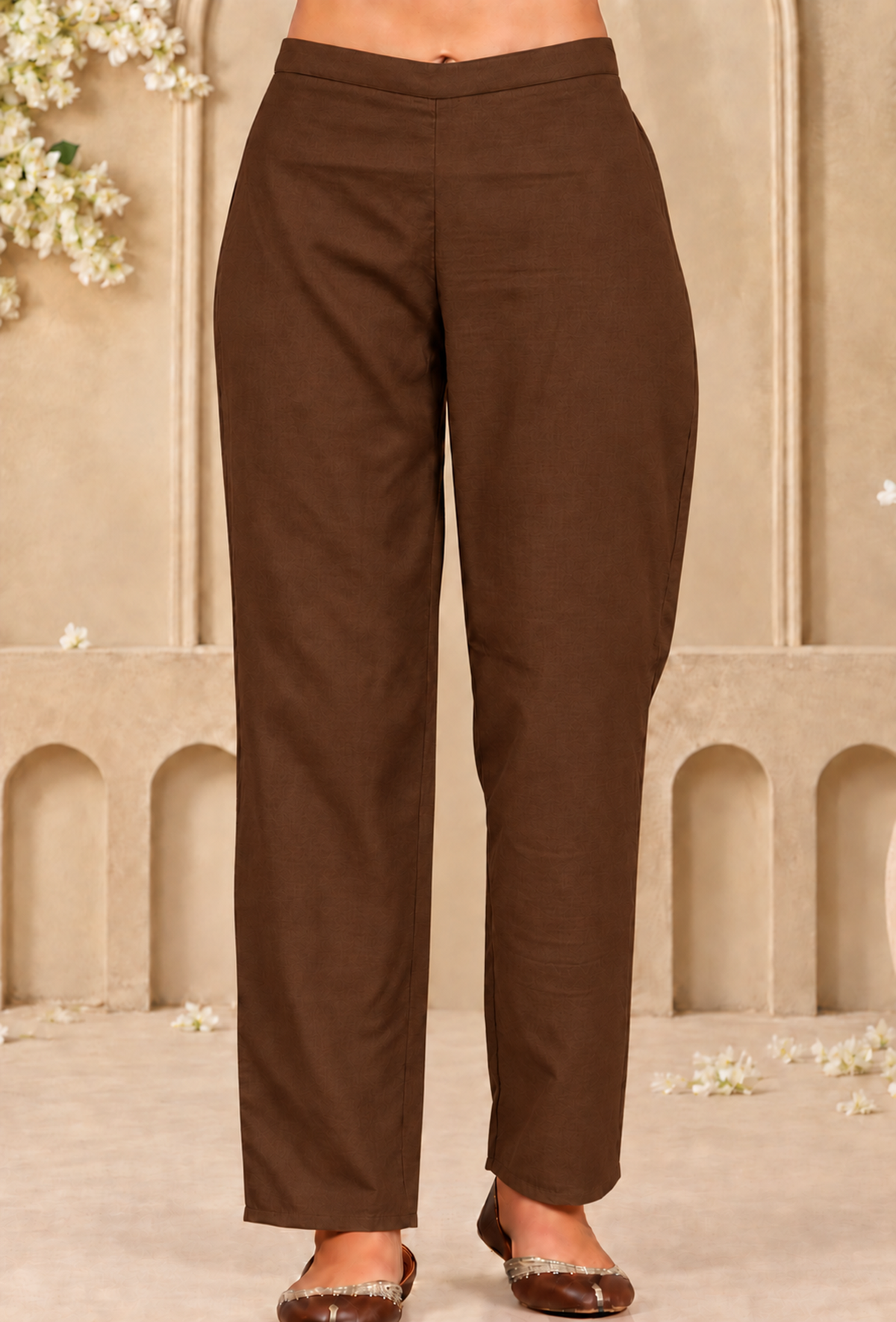 Set of 2: Brown Cashmilon Gamthi Embroidered Phiran & Pant Set パンツ M