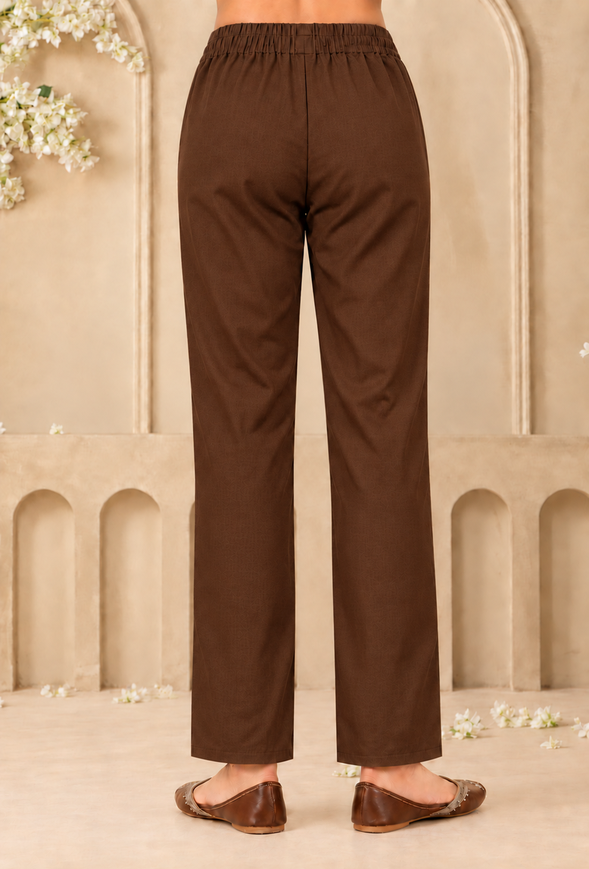 Set of 2: Brown Cashmilon Gamthi Embroidered Phiran & Pant Set パンツ M