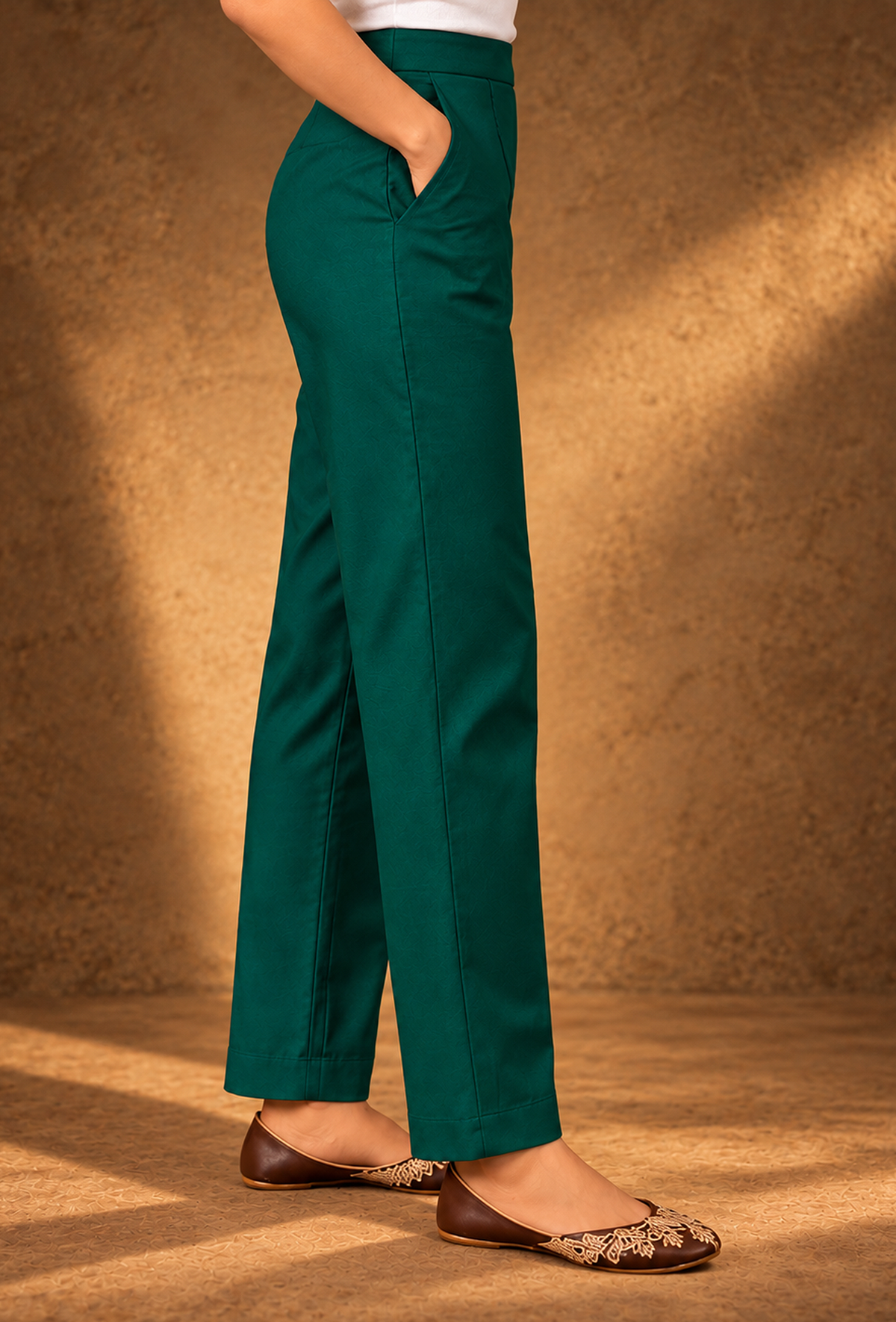 Set of 2: Green & Pink Glazed Cotton Kurta With Pants クルタ M・パンツ S