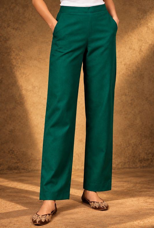 Green Glazed Cotton Straight-Fit Pants サイズ M