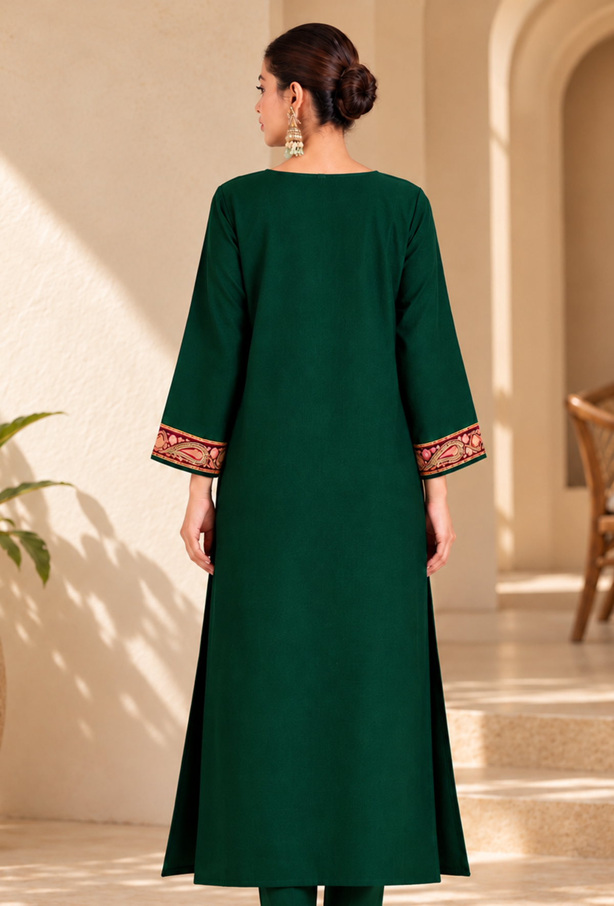 Green Cashmilon Kashmiri Embroidered Lace Phiran サイズ フリーサイズ