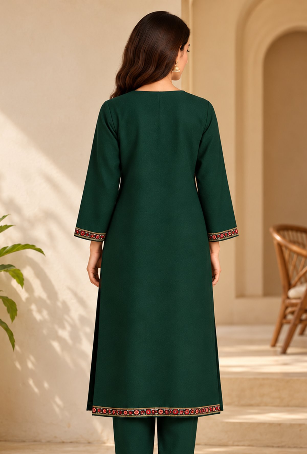 Jaismin Green Cashmilon Kashmiri Embroidered Lace Phiran サイズ フリーサイズ