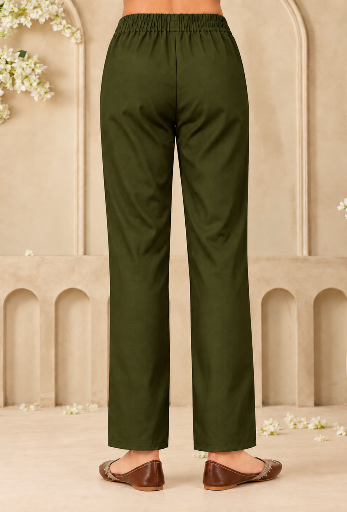 Olive Green Cashmilon Straight-Fit Pants with Pockets サイズ XL