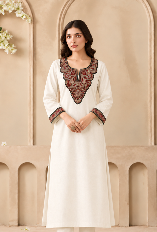 Ivory Grace Cashmilon Kashmiri Embroidered Lace Phiran サイズ フリーサイズ