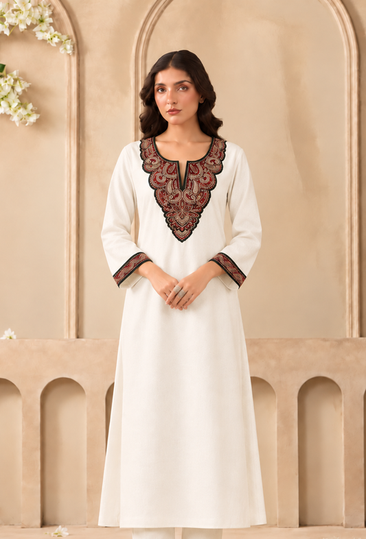 Ivory Grace Cashmilon Kashmiri Embroidered Lace Phiran サイズ フリーサイズ