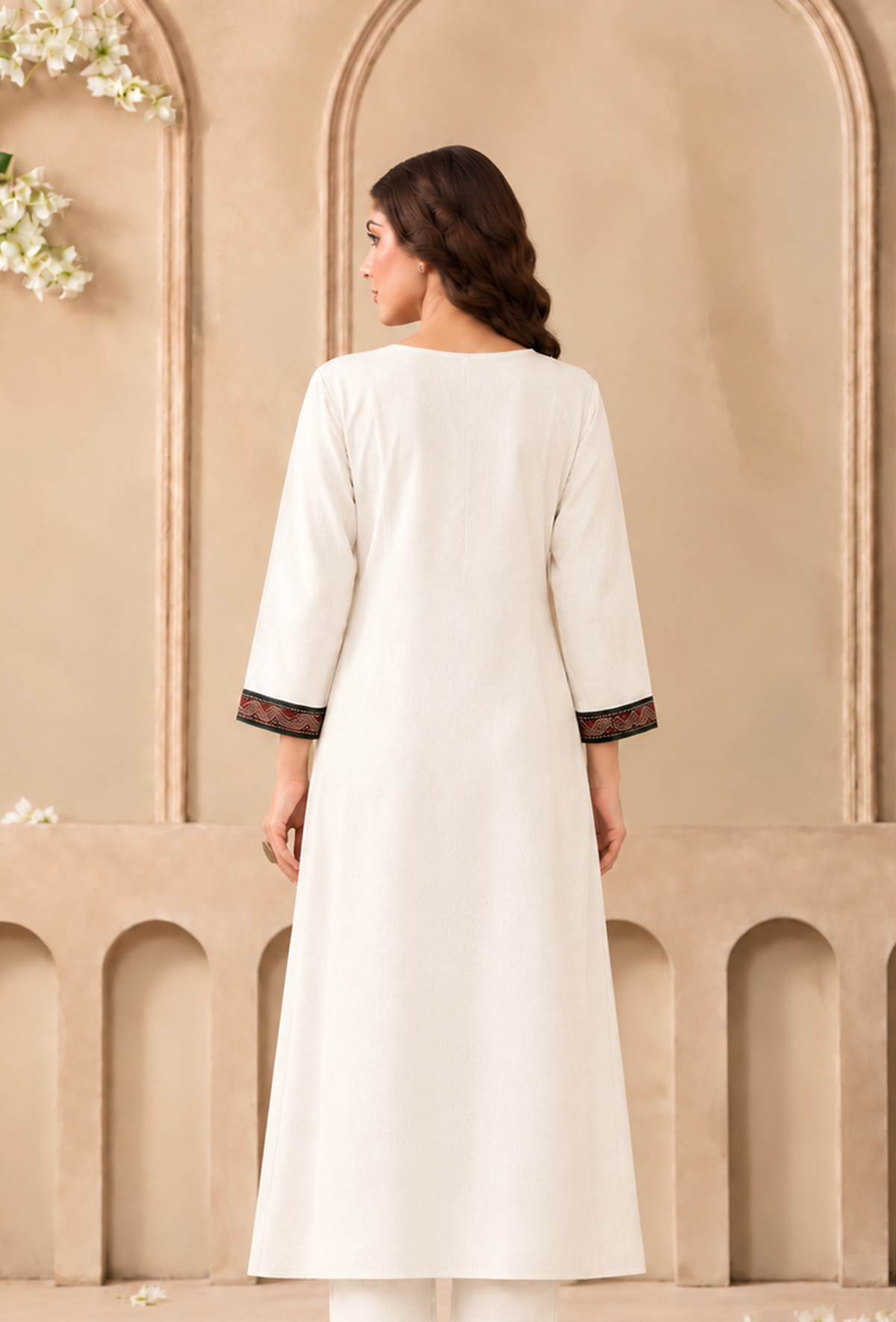 Ivory Grace Cashmilon Kashmiri Embroidered Lace Phiran サイズ フリーサイズ