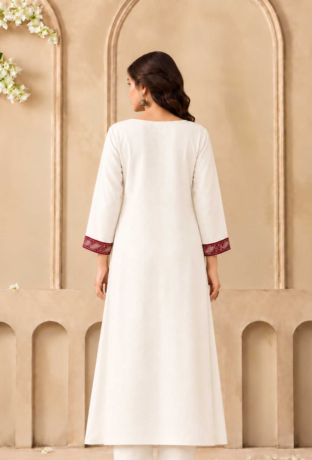 Ivory Charm Cashmilon Maroon Kashmiri Embroidered Lace Phiran サイズ フリーサイズ