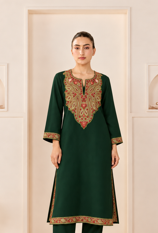 Emerald Royale Cashmilon Kashmiri Embroidered Lace Phiran サイズ フリーサイズ