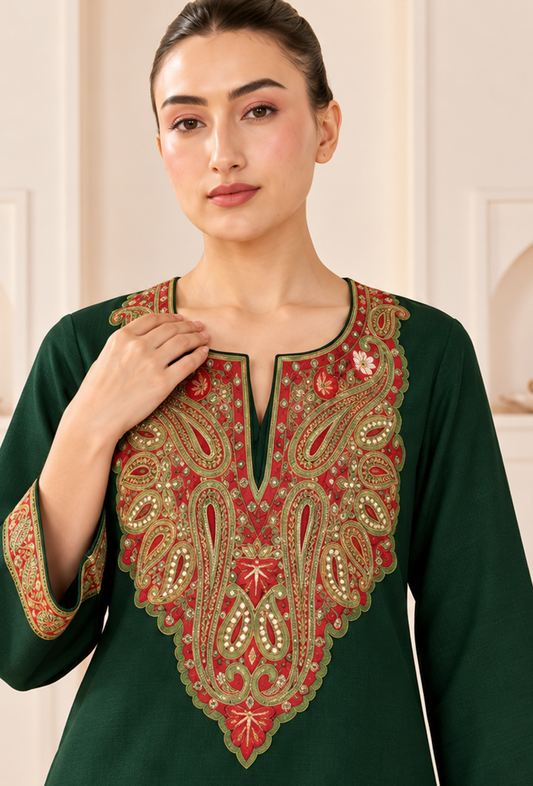 Emerald Royale Cashmilon Kashmiri Embroidered Lace Phiran サイズ フリーサイズ