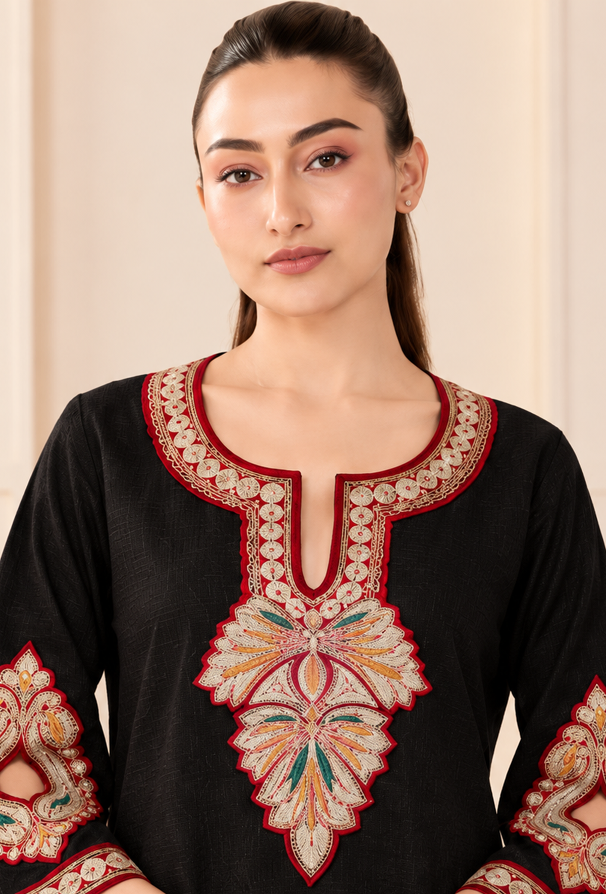 Black Royale Cashmilon Kashmiri Embroidered Lace Phiran サイズ フリーサイズ