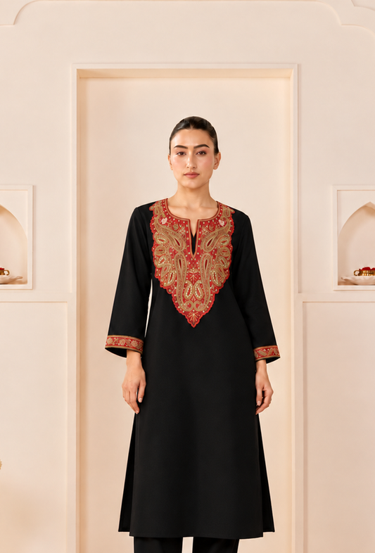 Noir Cashmilon Kashmiri Embroidered Lace Phiran サイズ フリーサイズ