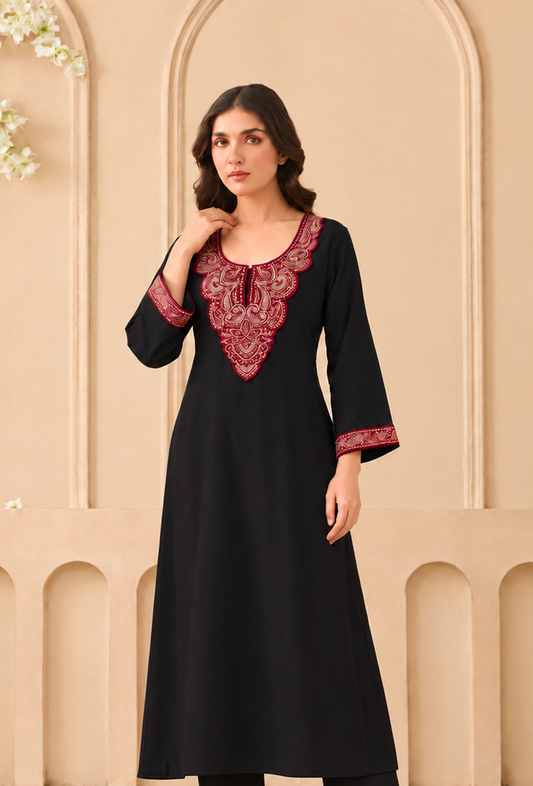 Midnight Kashmiri Cashmilon Embroidered Lace Phiran サイズ フリーサイズ