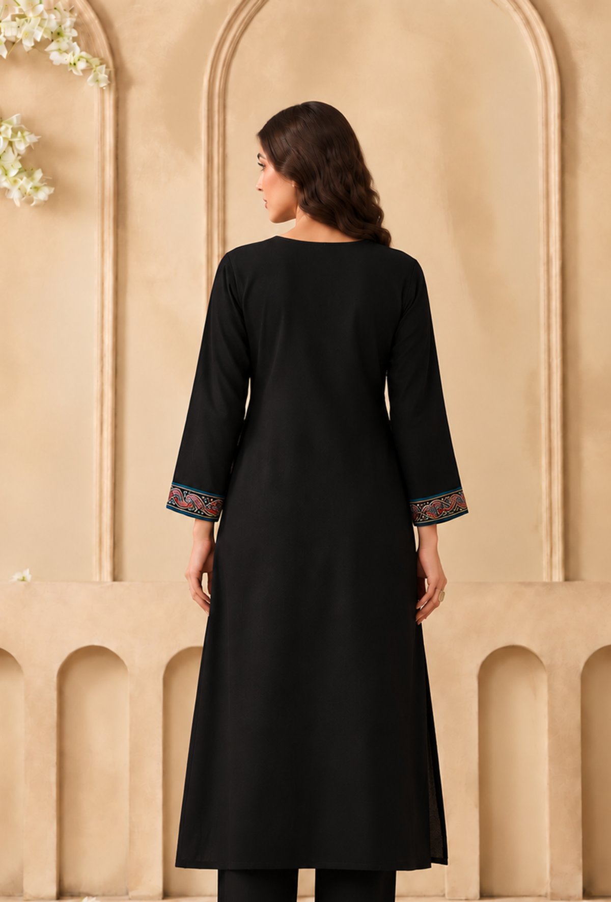 Midnight Teal Cashmilon Kashmiri Embroidered Lace Phiran サイズ フリーサイズ