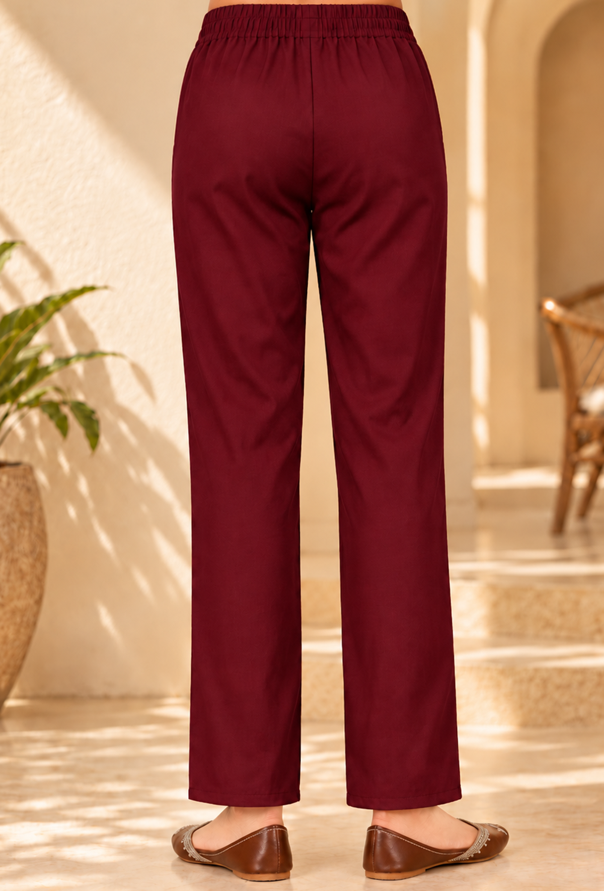 Set of 2: Crimson Bloom Cashmilon Kashmiri Embroidered Lace Phiran with Pant パンツ XXL