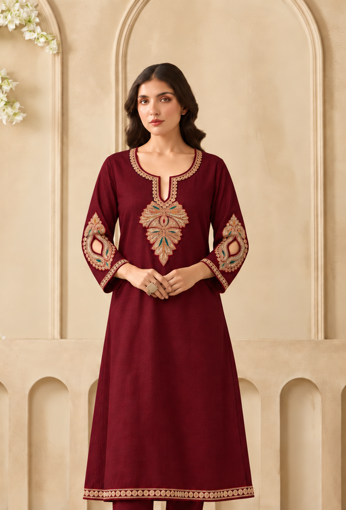 Burgundy Regal Cashmilon Kashmiri Phiran サイズ フリーサイズ