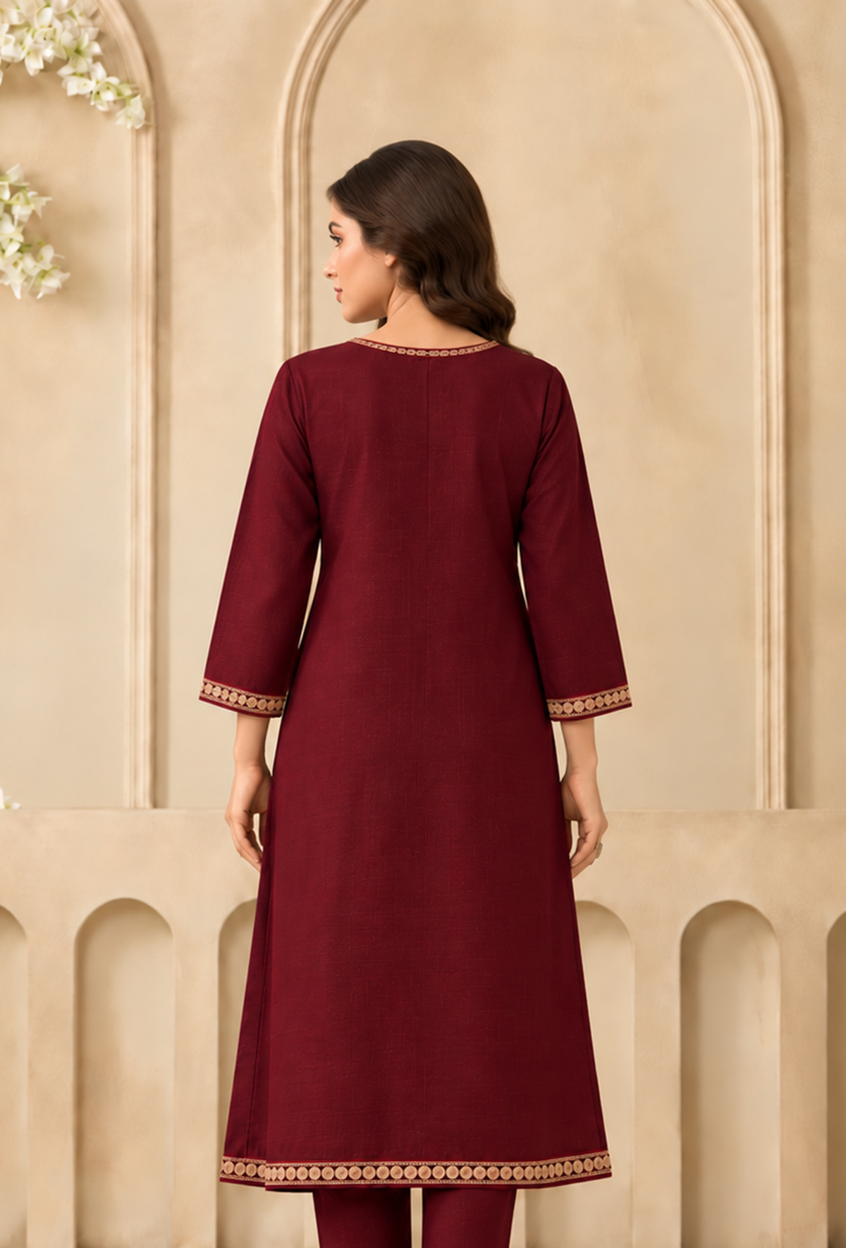 Burgundy Regal Cashmilon Kashmiri Phiran サイズ フリーサイズ
