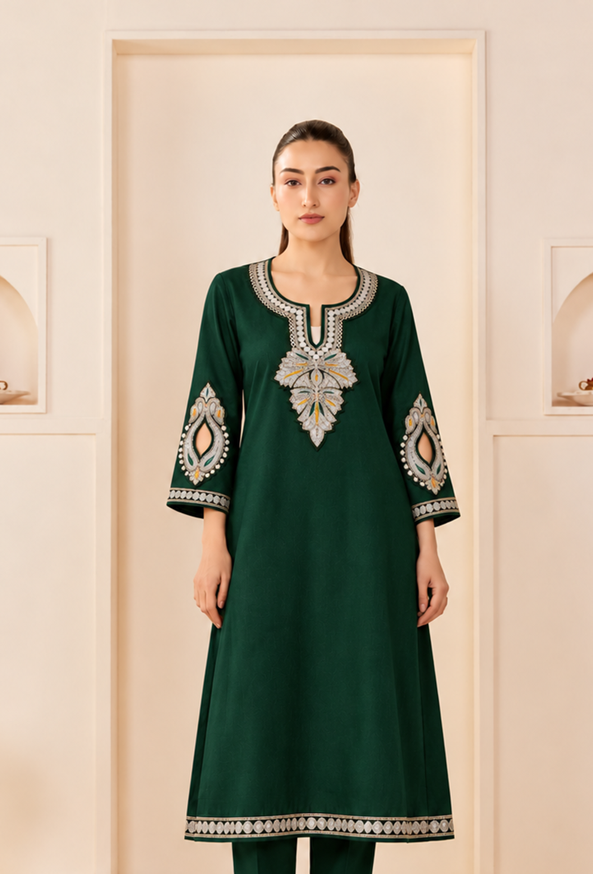 Emerald Royale Cashmilon Kashmiri Embroidered Lace Phiran サイズ フリーサイズ