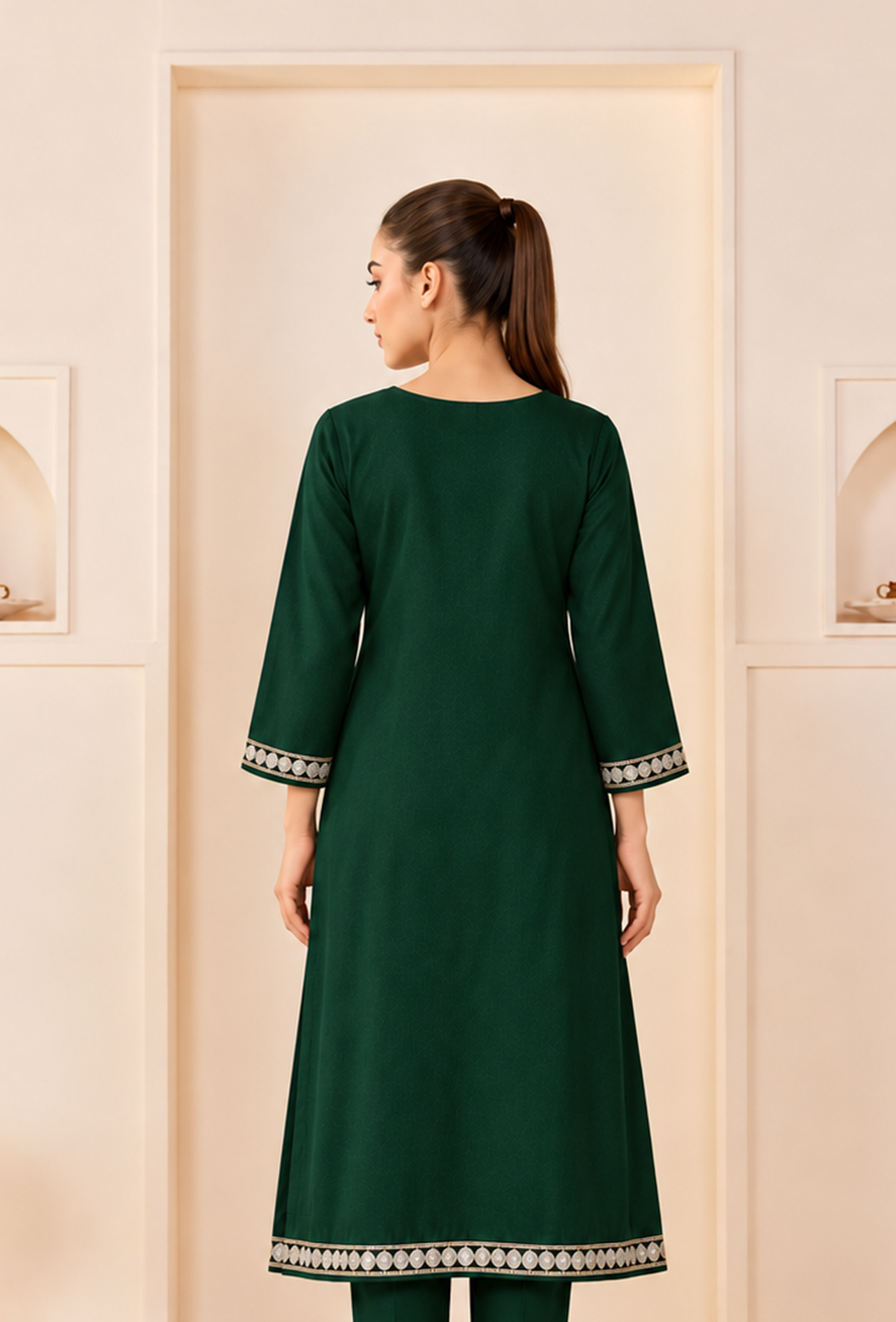 Emerald Royale Cashmilon Kashmiri Embroidered Lace Phiran サイズ フリーサイズ