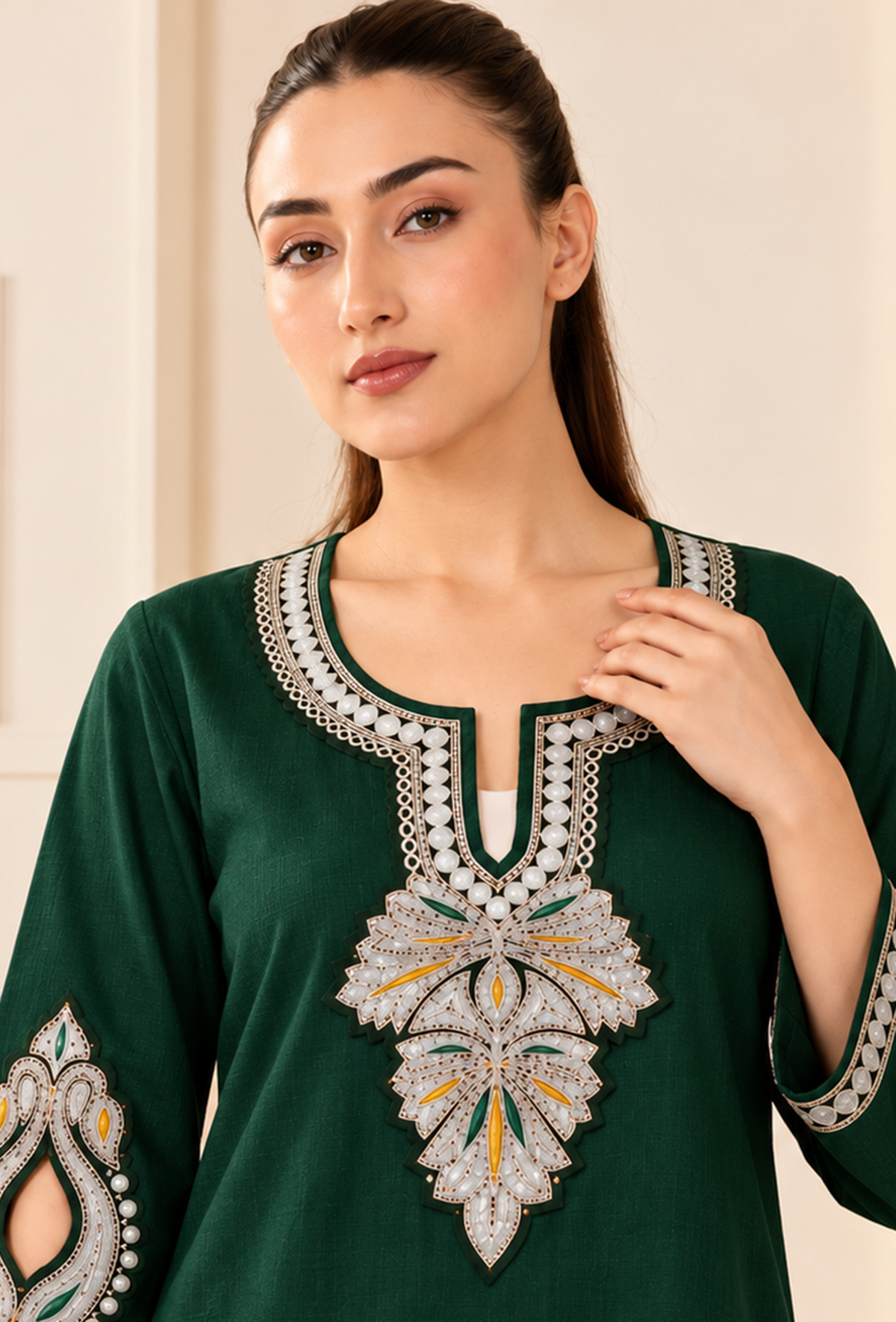 Emerald Royale Cashmilon Kashmiri Embroidered Lace Phiran サイズ フリーサイズ