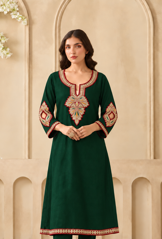 Emerald Cashmilon Kashmiri Royal Embroidered Lace Phiran サイズ フリーサイズ