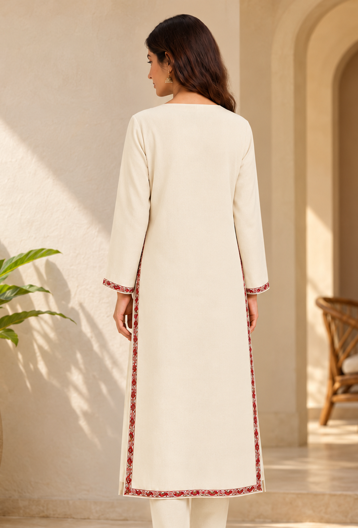 Ivory Cashmilon Kashmiri Royal Embroidered Lace Phiran サイズ フリーサイズ