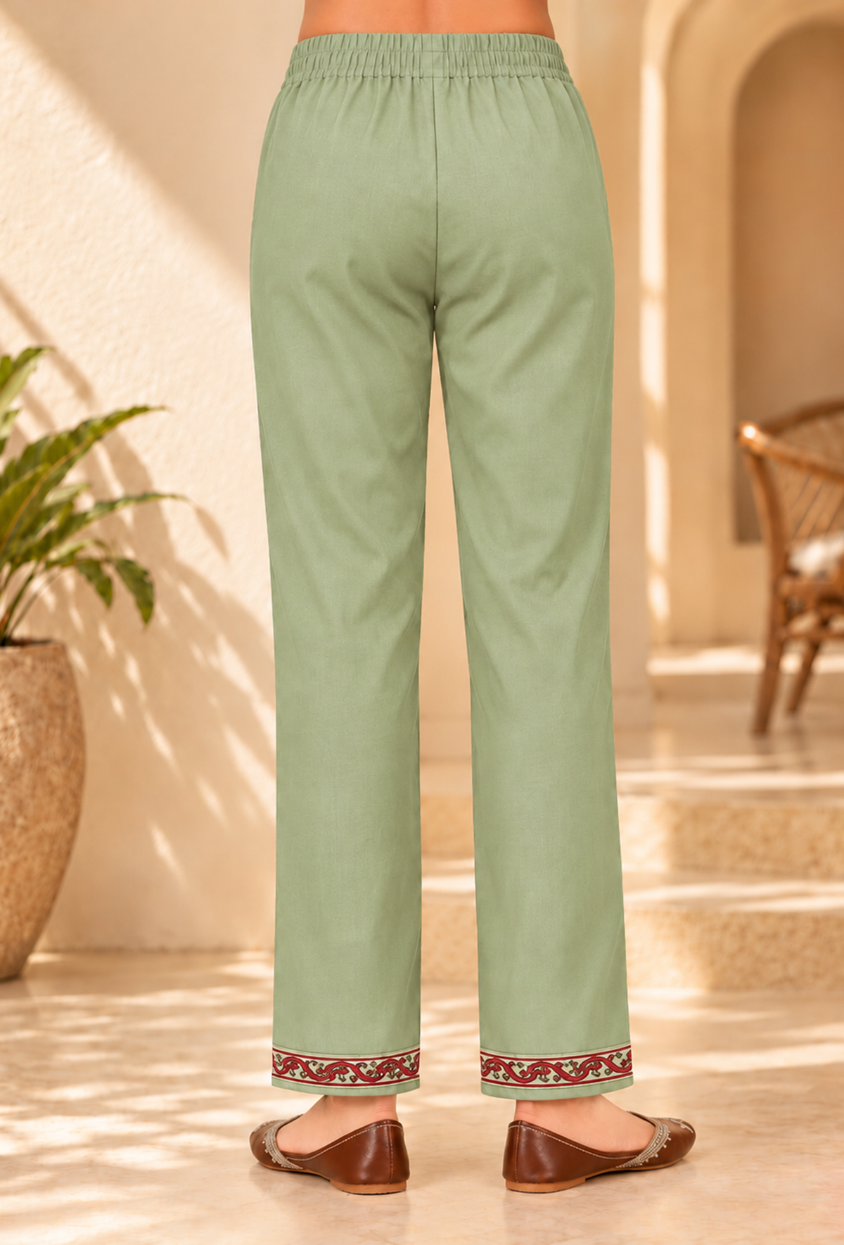 Set of 2: Sage Green Cashmilon Kashmiri Embroidered Lace Phiran & Pant Set パンツ XL