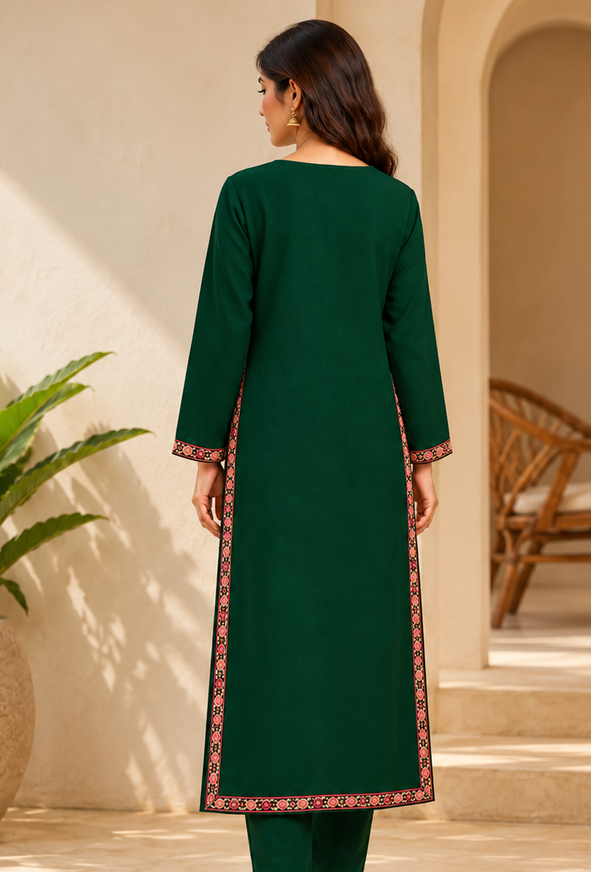 Emerald Green Cashmilon Kashmiri Embroidered Lace Phiran サイズ フリーサイズ