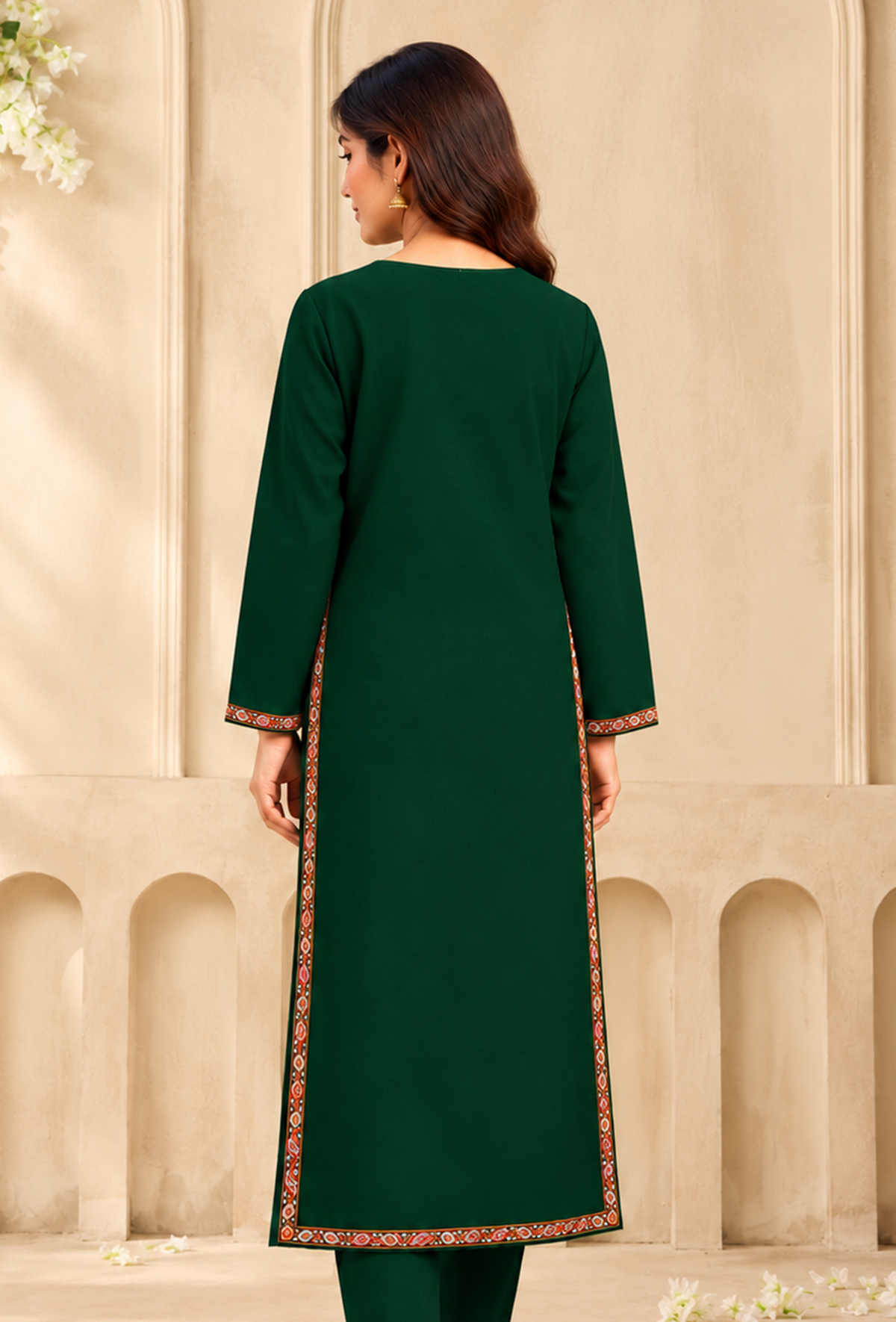 Dark Green Cashmilon Kashmiri Embroidered Lace Phiran サイズ フリーサイズ