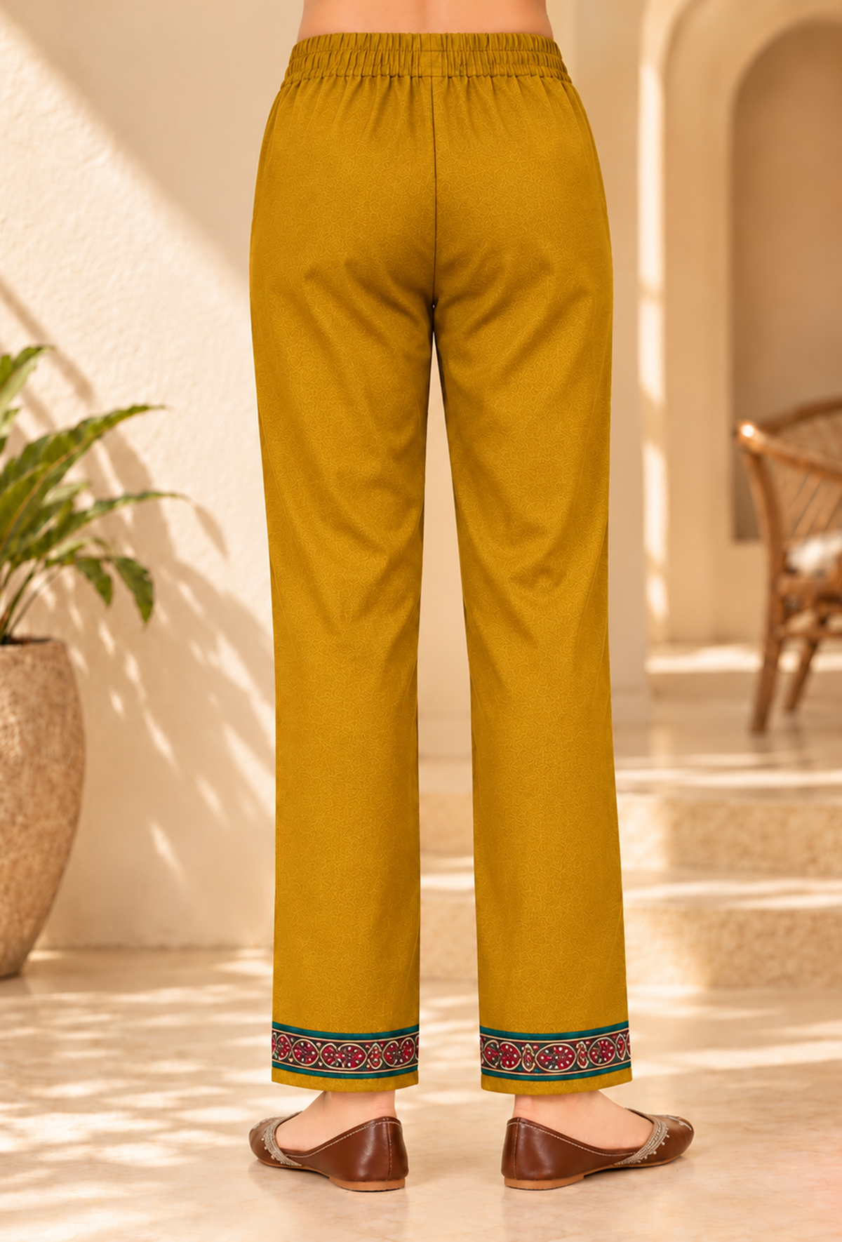 Set of 2: Zariya Sunehri Mustard Cashmilon Kashmiri Embroidered Lace Phiran & Pant Set パンツ XXXL