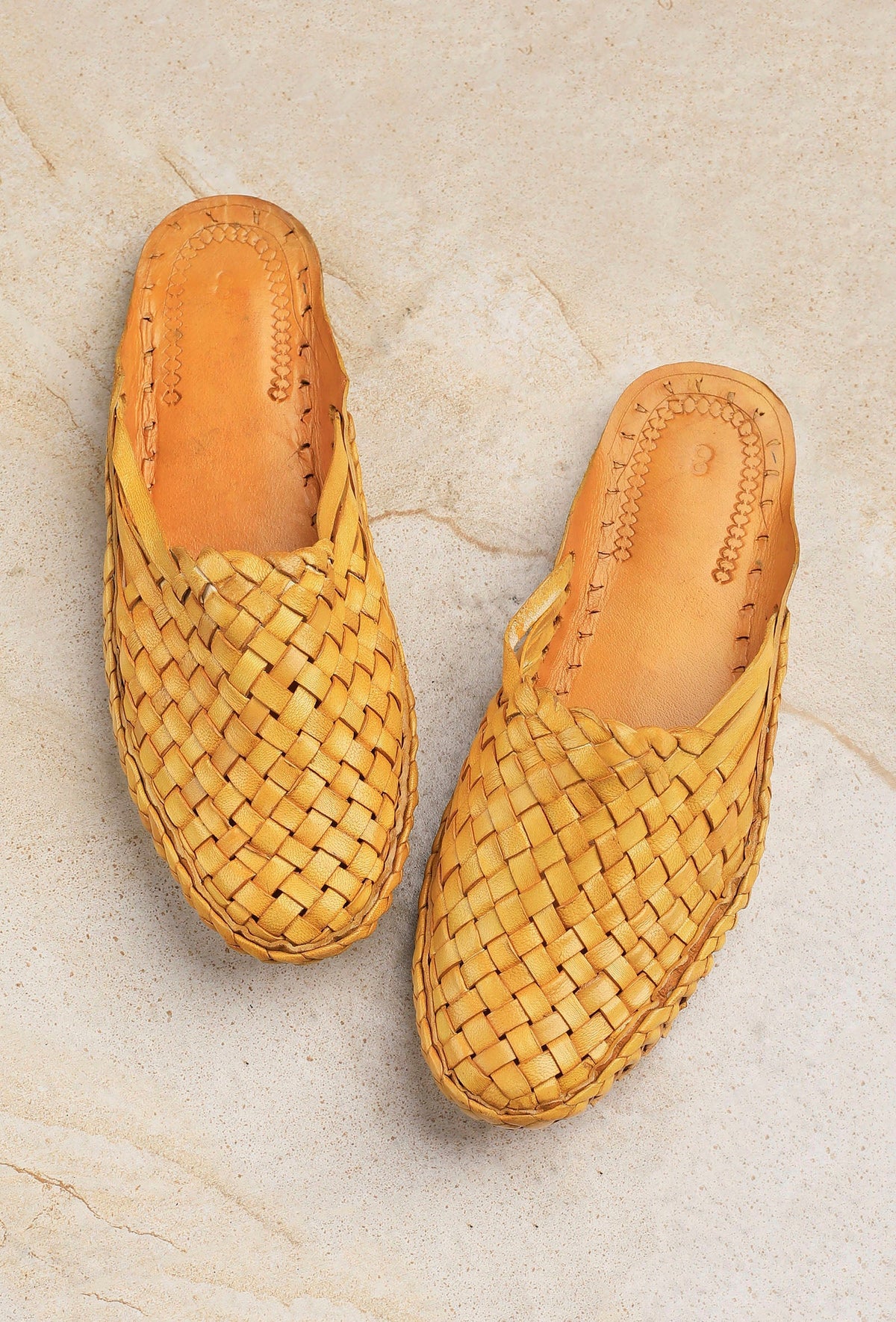 Handcrafted Tan Woven/Braided Leather Backless Loafers for Men サイズ EU41（UK8）