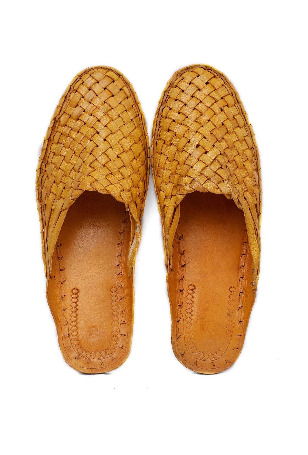 Handcrafted Tan Woven/Braided Leather Backless Loafers for Men サイズ EU41（UK8）